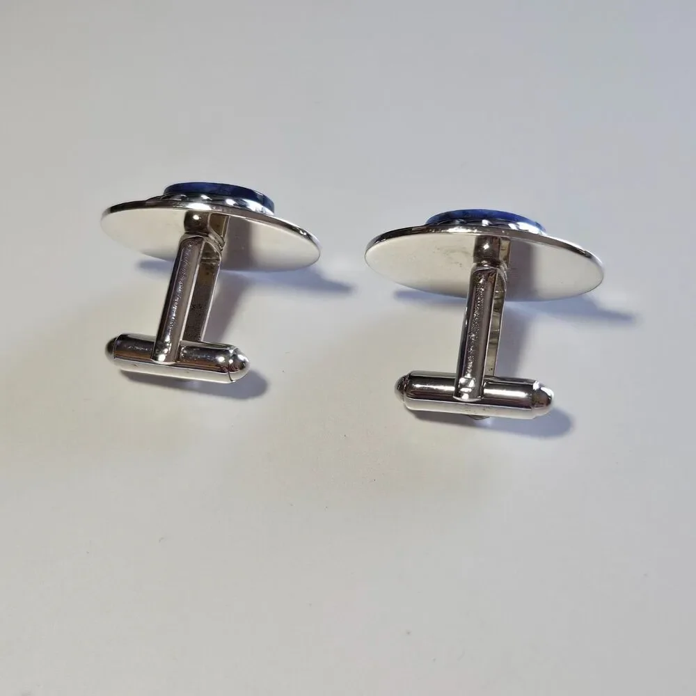 Silver Tone Oval Blue Sodalite Vintage Cufflinks